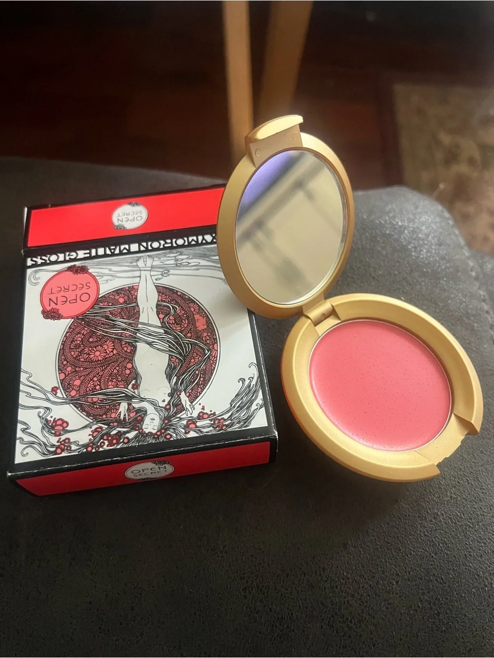 Lipstick Queen Peachy Pink Cream Blush Compact with Mirror in Open Secret